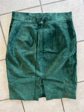 Vintage Genuine Suede Leather Pencil Skirt Emerald Green Midi